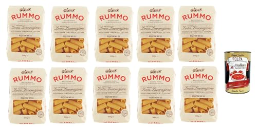 Rummo Rigatoni n° 50 Pasta Lenta Lavorazione Teigwaren aus Hartweizengrieß Bronze-Zeichnung 10x 500g + Italian Gourmet polpa 400g von Italian Gourmet E.R.