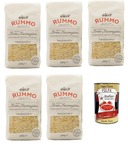 Rummo Semi di Orzo n° 27 Pasta Lenta Lavorazione Teigwaren aus Hartweizengrieß Bronze-Zeichnung 5x 500g + Italian Gourmet polpa 400g von Italian Gourmet E.R.