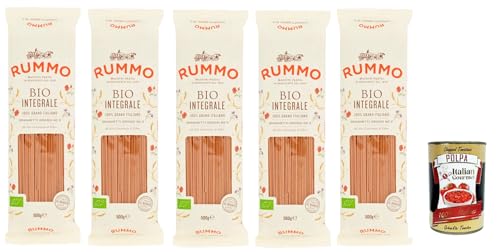 Rummo Spaghetti Grossi N° 5 Pasta Lenta Lavorazione Teigwaren aus Hartweizengrieß Bronze-Zeichnung 5x 500g + Italian Gourmet polpa 400g von Italian Gourmet E.R.