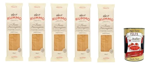 Rummo Spaghetti N° 3 Pasta Lenta Lavorazione Teigwaren aus Hartweizengrieß Bronze-Zeichnung 5x 500g + Italian Gourmet polpa 400g von Italian Gourmet E.R.