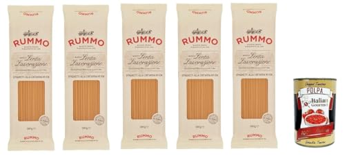 Rummo Spaghetti alla chitarra n° 104 Pasta Lenta Lavorazione Teigwaren aus Hartweizengrieß Bronze-Zeichnung 5x 500g + Italian Gourmet polpa 400g von Italian Gourmet E.R.