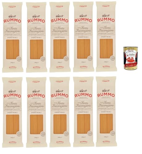 Rummo Spaghettini n° 2 Pasta Lenta Lavorazione Teigwaren aus Hartweizengrieß Bronze-Zeichnung 10x 500g + Italian Gourmet polpa 400g von Italian Gourmet E.R.