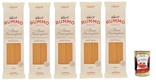 Rummo Spaghettini n° 2 Pasta Lenta Lavorazione Teigwaren aus Hartweizengrieß Bronze-Zeichnung 5x 500g + Italian Gourmet polpa 400g von Italian Gourmet E.R.