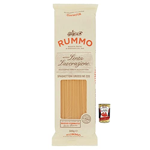 Rummo Spaghettoni Grossi N°220 Pasta Lenta Lavorazione Teigwaren aus Hartweizengrieß Bronze-Zeichnung 500g + Italian Gourmet Polpa di Pomodoro 400g Dose von Italian Gourmet E.R.