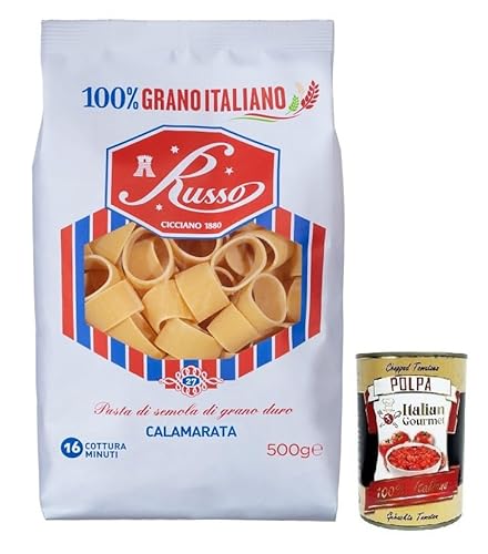 Russo Calamarata N°27 Hartweizengrieß Pasta,100% Italienischer Weizen,500g-Packung + Italian Gourmet Polpa di Pomodoro 400g Dose Russo Calamarata N°27 Hartweizengrieß Pasta,100% Italienischer Weizen,500g-Packung + Italian Gourmet Polpa di Pomodoro 400g Dose von Italian Gourmet E.R.
