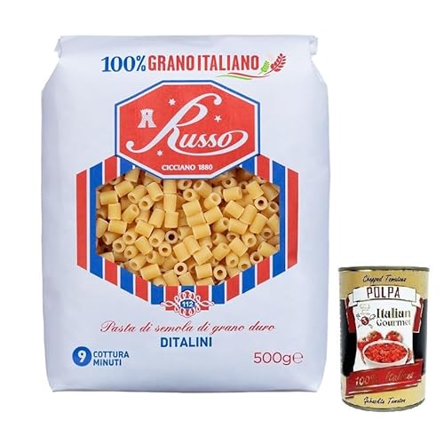 Russo Ditalini N°112 Hartweizengrieß Pasta,100% Italienischer Weizen,500g-Packung + Italian Gourmet Polpa di Pomodoro 400g Dose von Italian Gourmet E.R.