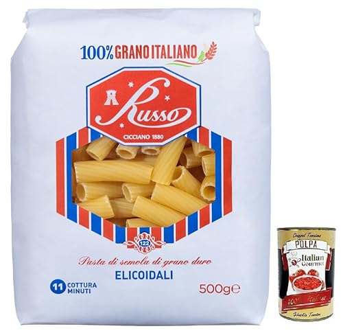 Russo Elicoidali N°122 Hartweizengrieß Pasta,100% Italienischer Weizen,500g-Packung + Italian Gourmet Polpa di Pomodoro 400g Dose von Italian Gourmet E.R.