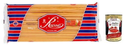 Russo Mezzanelli N°79 Hartweizengrieß Pasta,100% Italienischer Weizen,500g-Packung + Italian Gourmet Polpa di Pomodoro 400g Dose von Italian Gourmet E.R.