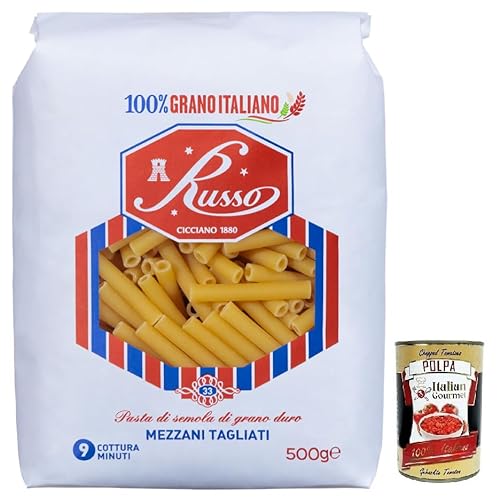 Russo Mezzani Tagliati N°33 Hartweizengrieß Pasta,100% Italienischer Weizen,500g-Packung + Italian Gourmet Polpa di Pomodoro 400g Dose von Italian Gourmet E.R.