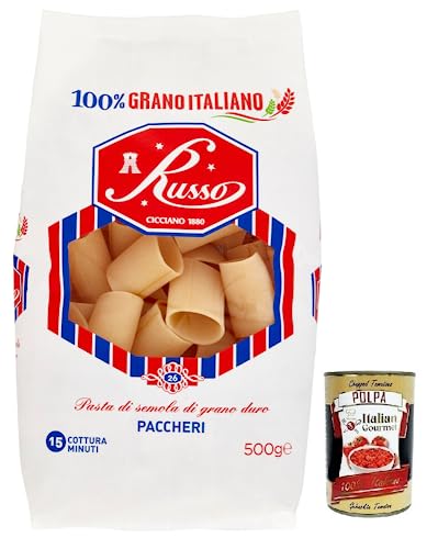 Russo Paccheri N°26 Hartweizengrieß Pasta,100% Italienischer Weizen,500g-Packung + Italian Gourmet Polpa di Pomodoro 400g Dose von Italian Gourmet E.R.