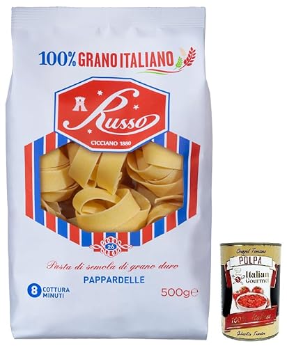Russo Pappardelle N°26 Hartweizengrieß Pasta,100% Italienischer Weizen,500g-Packung + Italian Gourmet Polpa di Pomodoro 400g Dose Russo Pappardelle N°26 Hartweizengrieß Pasta,100% Italienischer Weizen,500g-Packung + Italian Gourmet Polpa di Pomodoro 400g Dose von Italian Gourmet E.R.