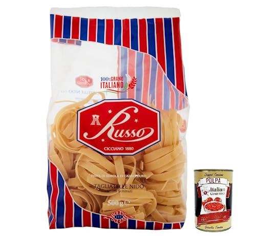 Russo Tagliatelle Nido N°111 Hartweizengrieß Pasta,100% Italienischer Weizen,500g-Packung + Italian Gourmet Polpa di Pomodoro 400g Dose von Italian Gourmet E.R.