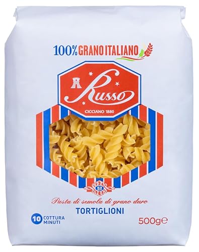 Russo Tortiglioni N°52 Hartweizengrieß Pasta,100% Italienischer Weizen,500g-Packung + Italian Gourmet Polpa di Pomodoro 400g Dose von Italian Gourmet E.R.