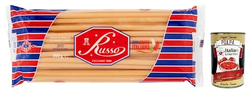 Russo Ziti N°76 Hartweizengrieß Pasta,100% Italienischer Weizen,500g-Packung + Italian Gourmet Polpa di Pomodoro 400g Dose von Italian Gourmet E.R.