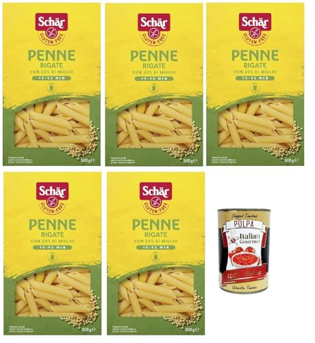 SCHÄR Senza Glutine Penne rigate, Glutenfrei Pasta mit 20% Hirse, gluten free pasta, 5x 500g + Italian Gourmet polpa 400g SCHÄR Senza Glutine Penne rigate, Glutenfrei Pasta mit 20% Hirse, gluten free pasta, 5x 500g + Italian Gourmet polpa 400g von Italian Gourmet E.R.