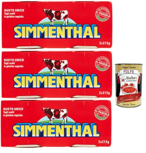 SIMMENTHAL carne in scatola, Rindfleisch in Aspik 3x (2x 215g) 100% Italienisch Fleisch Aspikfleisch + Italian Gourmet polpa 400g von Italian Gourmet E.R.