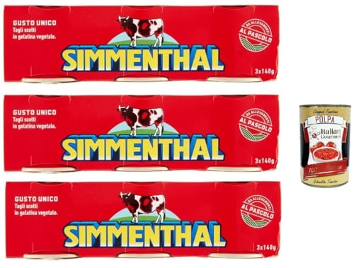 SIMMENTHAL carne in scatola, Rindfleisch in Aspik 3x (3x 140g) 100% Italienisch Fleisch Aspikfleisch + Italian Gourmet polpa 400g von Italian Gourmet E.R.