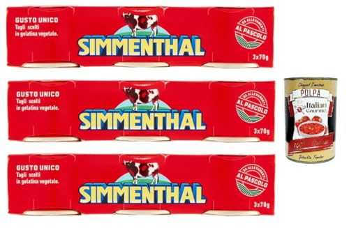SIMMENTHAL carne in scatola, Rindfleisch in Aspik 3x (3x 70g) 100% Italienisch Fleisch Aspikfleisch + Italian Gourmet polpa 400g von Italian Gourmet E.R.