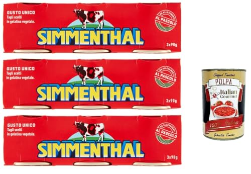SIMMENTHAL carne in scatola, Rindfleisch in Aspik 3x (3x 90g) 100% Italienisch Fleisch Aspikfleisch + Italian Gourmet polpa 400g von Italian Gourmet E.R.