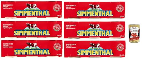 SIMMENTHAL carne in scatola, Rindfleisch in Aspik 6x (3x 140g) 100% Italienisch Fleisch Aspikfleisch + Italian Gourmet polpa 400g von Italian Gourmet E.R.