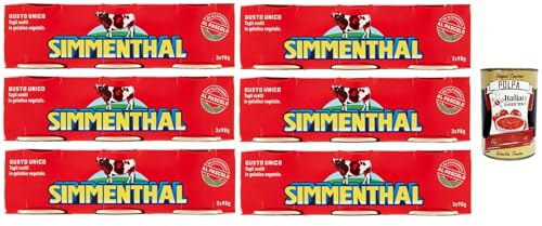 SIMMENTHAL carne in scatola, Rindfleisch in Aspik 6x (3x 90g) 100% Italienisch Fleisch Aspikfleisch + Italian Gourmet polpa 400g von Italian Gourmet E.R.