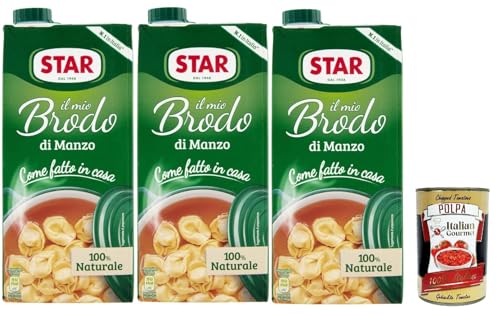 STAR Il Mio Brodo Manzo, 3x 1L, Bereit -hergestellte flüssige Brühe, 100% natürlich, ohne Konservierungsstoffe, Gluten -freie und hinzugefügte glutamatfreie + Italian Gourmet polpa 400g STAR Il Mio Brodo Manzo, 3x 1L, Bereit -hergestellte flüssige Brühe, 100% natürlich, ohne Konservierungsstoffe, Gluten -freie und hinzugefügte glutamatfreie + Italian Gourmet polpa 400g von Italian Gourmet E.R.