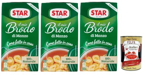 STAR Il Mio Brodo Manzo, 3x 500ml, Bereit -hergestellte flüssige Brühe, 100% natürlich, ohne Konservierungsstoffe, Gluten -freie und hinzugefügte glutamatfreie + Italian Gourmet polpa 400g STAR Il Mio Brodo Manzo, 3x 500ml, Bereit -hergestellte flüssige Brühe, 100% natürlich, ohne Konservierungsstoffe, Gluten -freie und hinzugefügte glutamatfreie + Italian Gourmet polpa 400g von Italian Gourmet E.R.