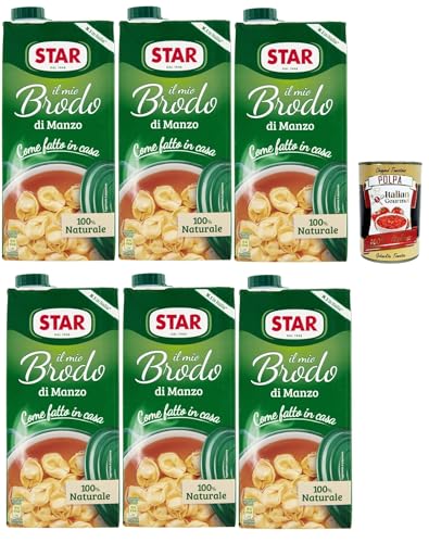 STAR Il Mio Brodo Manzo, 6x 1L, Bereit -hergestellte flüssige Brühe, 100% natürlich, ohne Konservierungsstoffe, Gluten -freie und hinzugefügte glutamatfreie + Italian Gourmet polpa 400g STAR Il Mio Brodo Manzo, 6x 1L, Bereit -hergestellte flüssige Brühe, 100% natürlich, ohne Konservierungsstoffe, Gluten -freie und hinzugefügte glutamatfreie + Italian Gourmet polpa 400g von Italian Gourmet E.R.