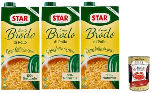 STAR Il Mio Brodo Pollo, 3x 1L, Bereit -hergestellte flüssige Brühe, 100% natürlich, ohne Konservierungsstoffe, Gluten -freie und hinzugefügte glutamatfreie + Italian Gourmet polpa 400g STAR Il Mio Brodo Pollo, 3x 1L, Bereit -hergestellte flüssige Brühe, 100% natürlich, ohne Konservierungsstoffe, Gluten -freie und hinzugefügte glutamatfreie + Italian Gourmet polpa 400g von Italian Gourmet E.R.