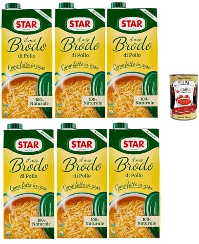 STAR Il Mio Brodo Pollo, 6x 1L, Bereit -hergestellte flüssige Brühe, 100% natürlich, ohne Konservierungsstoffe, Gluten -freie und hinzugefügte glutamatfreie + Italian Gourmet polpa 400g STAR Il Mio Brodo Pollo, 6x 1L, Bereit -hergestellte flüssige Brühe, 100% natürlich, ohne Konservierungsstoffe, Gluten -freie und hinzugefügte glutamatfreie + Italian Gourmet polpa 400g von Italian Gourmet E.R.
