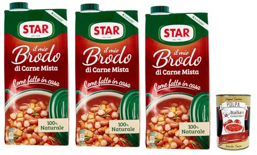 STAR Il Mio Brodo di Carne Mista, 3x 1L, Bereit -hergestellte flüssige Brühe, 100% natürlich, ohne Konservierungsstoffe, Gluten -freie und hinzugefügte glutamatfreie + Italian Gourmet polpa 400g STAR Il Mio Brodo di Carne Mista, 3x 1L, Bereit -hergestellte flüssige Brühe, 100% natürlich, ohne Konservierungsstoffe, Gluten -freie und hinzugefügte glutamatfreie + Italian Gourmet polpa 400g von Italian Gourmet E.R.