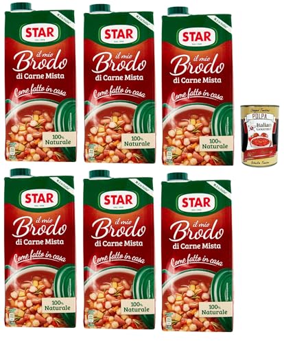STAR Il Mio Brodo di Carne Mista, 6x 1L, Bereit -hergestellte flüssige Brühe, 100% natürlich, ohne Konservierungsstoffe, Gluten -freie und hinzugefügte glutamatfreie + Italian Gourmet polpa 400g STAR Il Mio Brodo di Carne Mista, 6x 1L, Bereit -hergestellte flüssige Brühe, 100% natürlich, ohne Konservierungsstoffe, Gluten -freie und hinzugefügte glutamatfreie + Italian Gourmet polpa 400g von Italian Gourmet E.R.