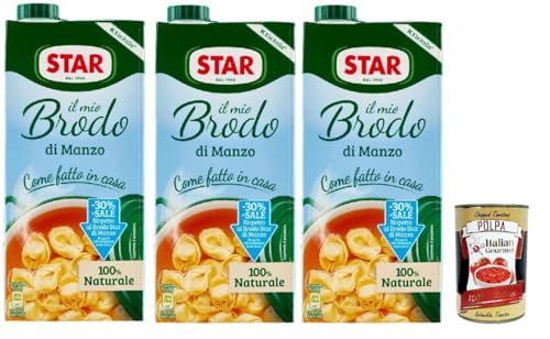 STAR Il Mio Brodo di Manzo - 30% salz, 3x 1L, Bereit -hergestellte flüssige Brühe, 100% natürlich, ohne Konservierungsstoffe, Gluten -freie und hinzugefügte glutamatfreie + Italian Gourmet polpa 400g STAR Il Mio Brodo di Manzo - 30% salz, 3x 1L, Bereit -hergestellte flüssige Brühe, 100% natürlich, ohne Konservierungsstoffe, Gluten -freie und hinzugefügte glutamatfreie + Italian Gourmet polpa 400g von Italian Gourmet E.R.
