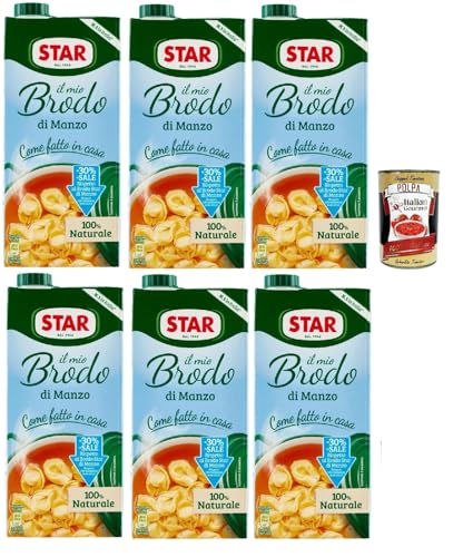 STAR Il Mio Brodo di Manzo - 30% salz, 6x 1L, Bereit -hergestellte flüssige Brühe, 100% natürlich, ohne Konservierungsstoffe, Gluten -freie und hinzugefügte glutamatfreie + Italian Gourmet polpa 400g STAR Il Mio Brodo di Manzo - 30% salz, 6x 1L, Bereit -hergestellte flüssige Brühe, 100% natürlich, ohne Konservierungsstoffe, Gluten -freie und hinzugefügte glutamatfreie + Italian Gourmet polpa 400g von Italian Gourmet E.R.