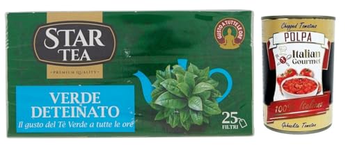 STAR Tea Verde Deteinato,Grüner Tee ohne Tein,Packung mit 25 Filtern + Italian Gourmet Polpa di Pomodoro 400g Dose STAR Tea Verde Deteinato,Grüner Tee ohne Tein,Packung mit 25 Filtern + Italian Gourmet Polpa di Pomodoro 400g Dose von Italian Gourmet E.R.