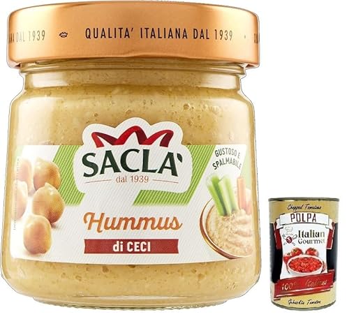 Saclà, Hummus di Ceci,Creme aus Kichererbsen und Sesamsamen, aromatisiert mit nativem Olivenöl extra,Glas 190g + Italian Gourmet Polpa di Pomodoro 400g Dose von Italian Gourmet E.R.