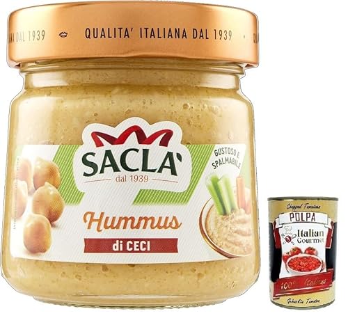 Saclà, Hummus di Ceci,Creme aus Kichererbsen und Sesamsamen, aromatisiert mit nativem Olivenöl extra,Glas 190g + Italian Gourmet Polpa di Pomodoro 400g Dose Saclà, Hummus di Ceci,Creme aus Kichererbsen und Sesamsamen, aromatisiert mit nativem Olivenöl extra,Glas 190g + Italian Gourmet Polpa di Pomodoro 400g Dose von Italian Gourmet E.R.
