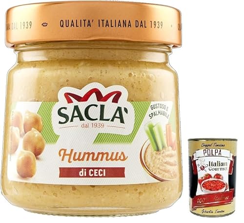 Saclà, Hummus di Ceci,Creme aus Kichererbsen und Sesamsamen, aromatisiert mit nativem Olivenöl extra,Glas 190g + Italian Gourmet Polpa di Pomodoro 400g Dose von Italian Gourmet E.R.