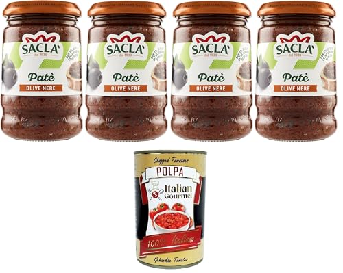 Saclà, Patè di Olive Nere Patè aus schwarzen Oliven, ideal für einen Aperitif und zur Bereicherung Ihrer Gerichte, Glas, 4x190 g + Italian Gourmet polpa 400g Saclà, Patè di Olive Nere Patè aus schwarzen Oliven, ideal für einen Aperitif und zur Bereicherung Ihrer Gerichte, Glas, 4x190 g + Italian Gourmet polpa 400g von Italian Gourmet E.R.