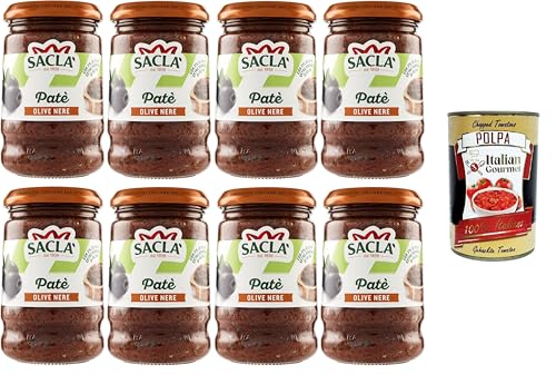 Saclà, Patè di Olive Nere Patè aus schwarzen Oliven, ideal für einen Aperitif und zur Bereicherung Ihrer Gerichte, Glas, 8x190 g + Italian Gourmet polpa 400g Saclà, Patè di Olive Nere Patè aus schwarzen Oliven, ideal für einen Aperitif und zur Bereicherung Ihrer Gerichte, Glas, 8x190 g + Italian Gourmet polpa 400g von Italian Gourmet E.R.