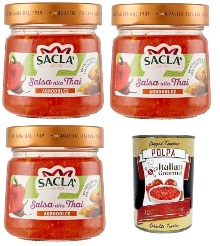 Saclà, Thai-Sauce, Würze auf Basis von Paprika, Knoblauch und Chili, scharf und süß-sauer, ideal zu Fleisch, Fisch und frittierten Gerichten, Glas, 3x210g,+ Italian Gourmet polpa 400g Saclà, Thai-Sauce, Würze auf Basis von Paprika, Knoblauch und Chili, scharf und süß-sauer, ideal zu Fleisch, Fisch und frittierten Gerichten, Glas, 3x210g,+ Italian Gourmet polpa 400g von Italian Gourmet E.R.