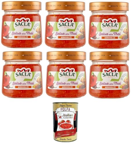 Saclà, Thai-Sauce, Würze auf Basis von Paprika, Knoblauch und Chili, scharf und süß-sauer, ideal zu Fleisch, Fisch und frittierten Gerichten, Glas, 6x210g,+ Italian Gourmet polpa 400g Saclà, Thai-Sauce, Würze auf Basis von Paprika, Knoblauch und Chili, scharf und süß-sauer, ideal zu Fleisch, Fisch und frittierten Gerichten, Glas, 6x210g,+ Italian Gourmet polpa 400g von Italian Gourmet E.R.