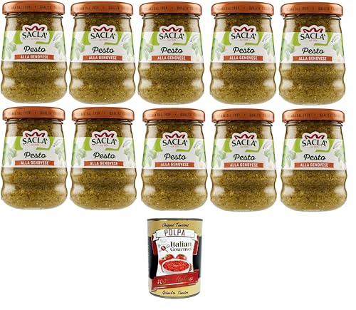 Saclà, genuesisches Pesto, Gewürz für Pasta und zur Bereicherung Ihrer Gerichte, mit frischem italienischen Basilikum, Glas, 10x90g + Italian Gourmet polpa 400g Saclà, genuesisches Pesto, Gewürz für Pasta und zur Bereicherung Ihrer Gerichte, mit frischem italienischen Basilikum, Glas, 10x90g + Italian Gourmet polpa 400g von Italian Gourmet E.R.