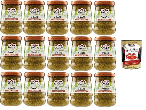 Saclà, genuesisches Pesto, Gewürz für Pasta und zur Bereicherung Ihrer Gerichte, mit frischem italienischen Basilikum, Glas, 15x90g + Italian Gourmet polpa 400g Saclà, genuesisches Pesto, Gewürz für Pasta und zur Bereicherung Ihrer Gerichte, mit frischem italienischen Basilikum, Glas, 15x90g + Italian Gourmet polpa 400g von Italian Gourmet E.R.