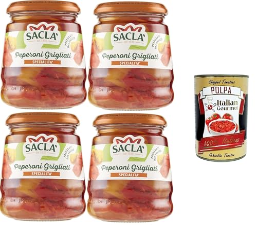Saclà,Peperoni Grigliati, gegrillte Gurken, gegrillte Paprika, ideal für Vorspeisen, Beilagen und für Ihre Zubereitungen,4x290gr + Italian Gourmet polpa 400g Saclà,Peperoni Grigliati, gegrillte Gurken, gegrillte Paprika, ideal für Vorspeisen, Beilagen und für Ihre Zubereitungen,4x290gr + Italian Gourmet polpa 400g von Italian Gourmet E.R.
