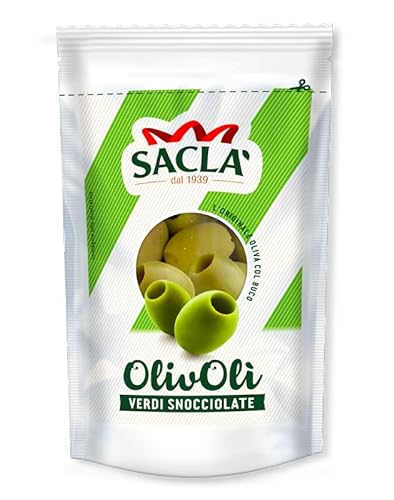 Saclà OlivOli Olive Verdi Snocciolate Entkernte Grüne Oliven Ideal für Aperitifs, Salate und zum Anreichern Ihrer Gerichte 185g Beutel (85g Abgetropft) von Italian Gourmet E.R.