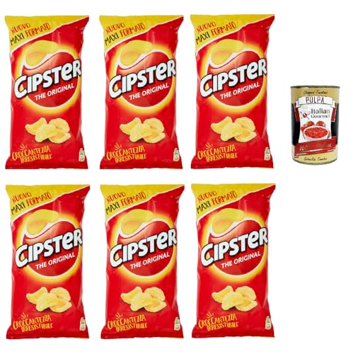 Saiwa Chips Cipster Crisps snack 6x 150gr kartoffel kartoffelchips gesalzen, Die originalen, knusprigen Kartoffelchips, leichten Geschmack und ikonische Form + Italian Gourmet polpa 400g von Italian Gourmet E.R.
