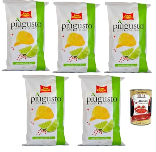 San Carlo Più Gusto Lime e Pepe Rosa Patatine, Limette und Rosa Pfeffer, Kartoffelchips Chips, 5x 150g Beutel + Italian Gourmet polpa 400g San Carlo Più Gusto Lime e Pepe Rosa Patatine, Limette und Rosa Pfeffer, Kartoffelchips Chips, 5x 150g Beutel + Italian Gourmet polpa 400g von Italian Gourmet E.R.
