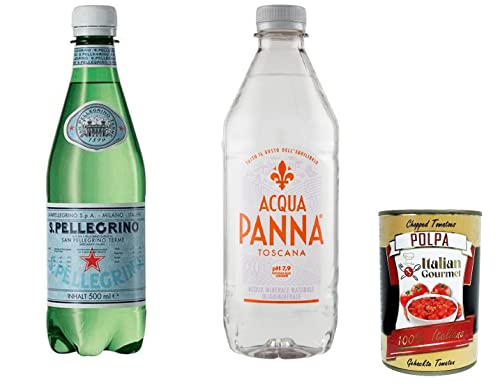 San Pellegrino Sprudelwasser in der Flasche, 24 x 500 ml + Acqua Panna Still Natural Mineral Water 24x500ml + Italian Gourmet Polpa von Italian Gourmet E.R.