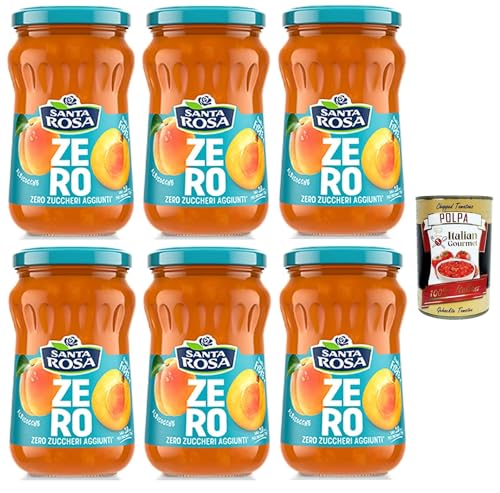 Santa Rosa, Zero Aprikose Marmelade, leichte und nahrhafte Freude, ideal zum Frühstück oder Snack, reich an Geschmack und ohne zugesetzten Zucker, 6x 300 g + Italian Gourmet polpa 400g Santa Rosa, Zero Aprikose Marmelade, leichte und nahrhafte Freude, ideal zum Frühstück oder Snack, reich an Geschmack und ohne zugesetzten Zucker, 6x 300 g + Italian Gourmet polpa 400g von Italian Gourmet E.R.